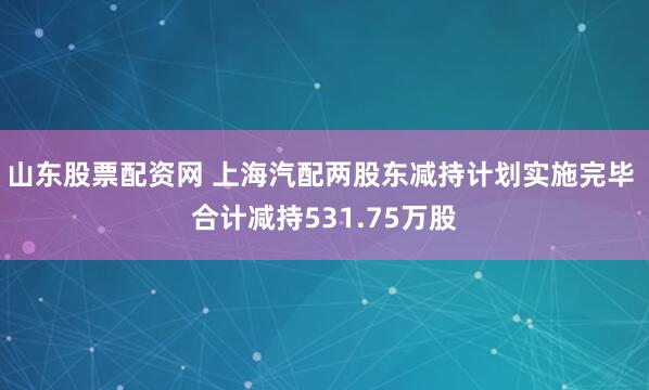 山东股票配资网 上海汽配两股东减持计划实施完毕 合计减持531.75万股